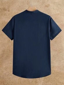 HIMLAND Men's Summer Casual Solid Color Short Sleeve Shirt - Blue - View 3
