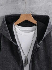 SHEIN Tween Boy Solid Color Hooded Zip-Up Casual Daily Wear Sweatshirt Autumn Fall - Dark Grey - View 5