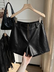 Comfortcana Plus Size Sexy Streetwear Zipper Tight Shorts Avant-Garde - Black - View 6