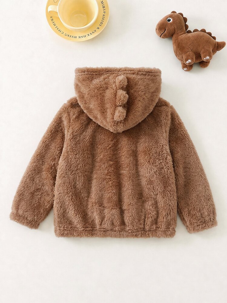 SHEIN Kids Boys' Plush Fabric Comfortable Dinosaur Applique Embroidered Autumn Winter Sweatshirt - Khaki - View 8