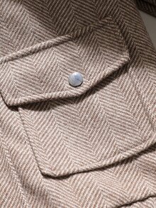 SHEIN Teen Girls Casual All-Match Versatile Black & White Contrast Trim Lapel Large Pocket Autumn/Winter Wool Jacket - Apricot - View 4
