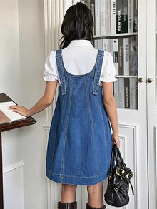 Rivivi Fashionable Button Versatile Loose Washed Denim Dress - Dark Wash - View 2