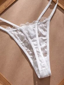 Crystal Vow 3SETS Sexy Lace Patchwork Front Closure Women's Lingerie Set - White - View 6
