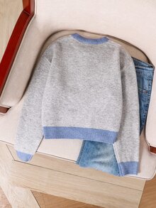 SHEIN Cardigan Rajut Pas Badan Bermotif Polkadot Warna-warni, Modis, Serbaguna, Kasual, dan Kontras untuk Remaja Perempuan di Musim Gugur/Dingin. - Grey - View 2