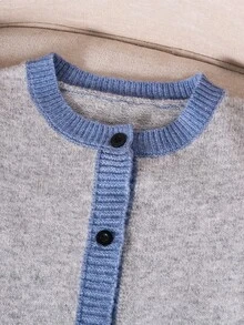 SHEIN Cardigan Rajut Pas Badan Bermotif Polkadot Warna-warni, Modis, Serbaguna, Kasual, dan Kontras untuk Remaja Perempuan di Musim Gugur/Dingin. - Grey - View 8