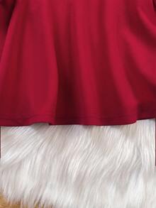 SHEIN Baby Girl Solid Color Curved V-Neck Long Sleeve Cute Party Dress - Red - View 8