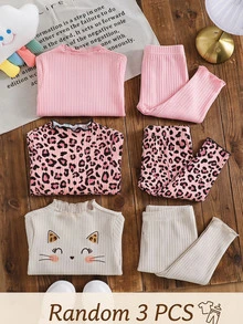SHEIN Baju Dalaman Lengan Panjang Rajut Elastis Warna Polos untuk Anak Perempuan, Model Kasual, Banyak Pilihan, Pcs - MultiWarna - View 1