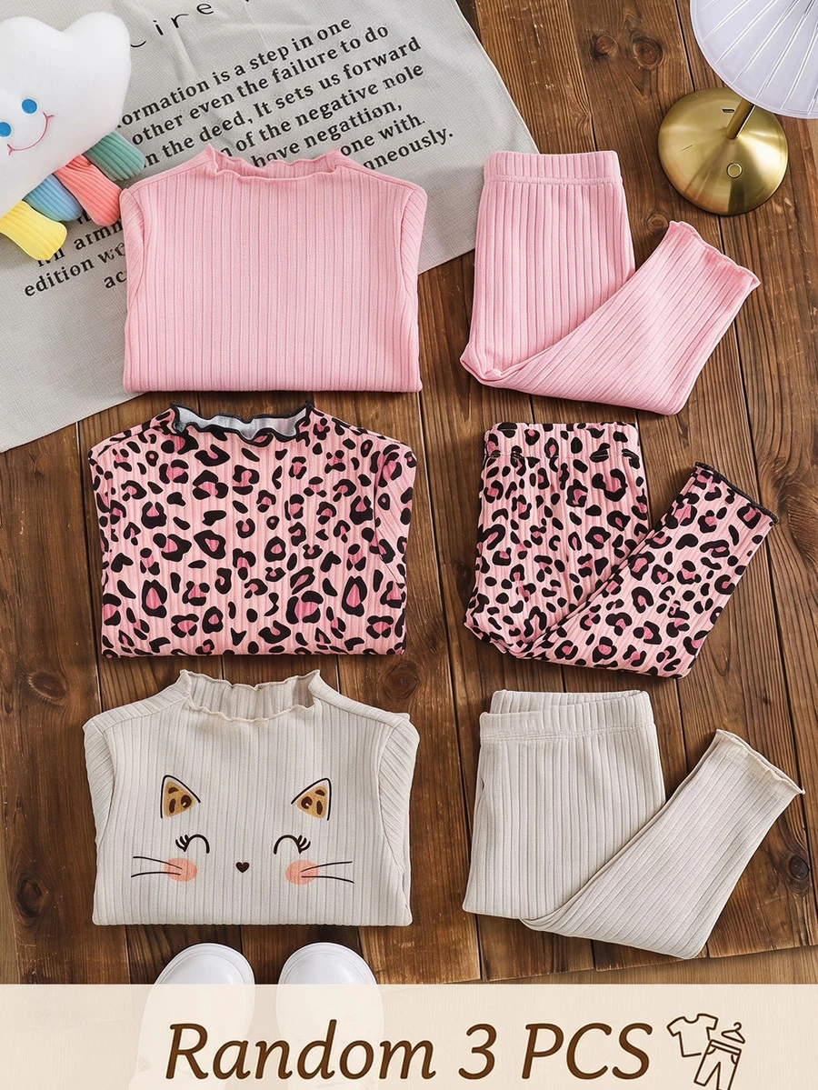 SHEIN Baju Dalaman Lengan Panjang Rajut Elastis Warna Polos untuk Anak Perempuan, Model Kasual, Banyak Pilihan, Pcs - MultiWarna - View 1
