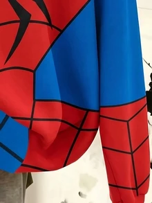 Teen Girls Spider Web Print Pullover Sweatshirt, Cute Red & Blue Contrast Color Loose Graphic Sweatshirt - Multicolor - View 6