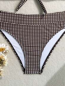 SHEIN Swim Women's Summer Brown Leopard Print Spaghetti Strap Sexy Beach Vacation Bikini Swimwear 2 Pieces Set - Brown - View 6