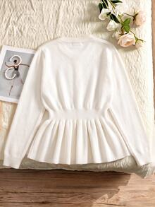 Sweater Anak Perempuan dengan Pita di Bagian Depan dan Hem Peplum - Krem - View 2