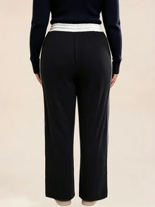 SHEIN Rhythm Era Women's Plus Size Casual Drawstring Waist Pocket Sweatpants - Black - View 2