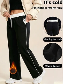 SHEIN Rhythm Era Women's Plus Size Casual Drawstring Waist Pocket Sweatpants - Black - View 1