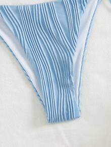 SHEIN Swim Celana Renang Wanita Musim Semi/Panas Motif Kerang Biru dengan Hiasan Kain Jacquard dan Tali Pengikat - Biru - View 3