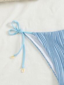 SHEIN Swim Celana Renang Wanita Musim Semi/Panas Motif Kerang Biru dengan Hiasan Kain Jacquard dan Tali Pengikat - Biru - View 4