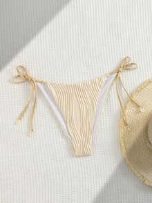 SHEIN Swim Women's Beach Vacation Tankini Swimwear, Special Fabric - Beige - View 5