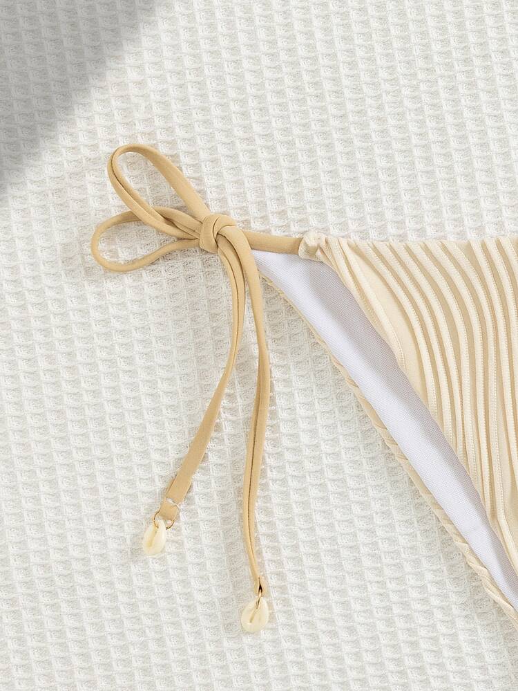 SHEIN Swim Women's Beach Vacation Tankini Swimwear, Special Fabric - Beige - View 4