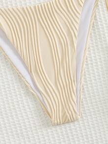 SHEIN Swim Women's Beach Vacation Tankini Swimwear, Special Fabric - Beige - View 3