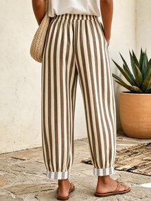 Selamara Women's Striped Pocket Loose Casual Tapered Long Pants - Multicolor - View 2