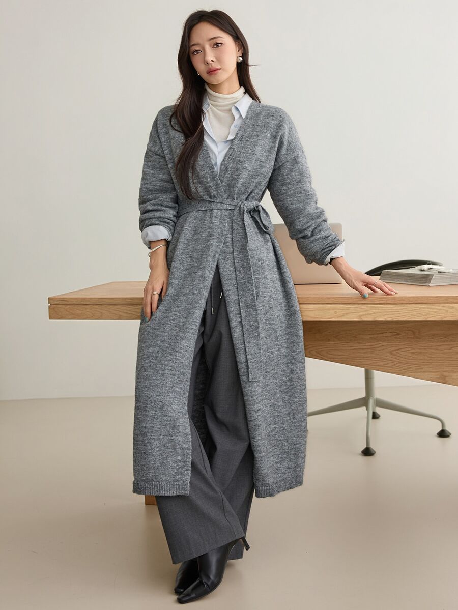 Dazy-Less Women Cardigans Long Sleeve Tops - Dark Grey - View 1