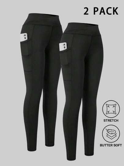 SHEIN Tween Girls 2pcs Leggings,Slim-Fit Black Autumn Winter Casual Pilates Yoga Pants,Fitness Jogging Cycling Skinny Sports Trousers With Waistband, Fall