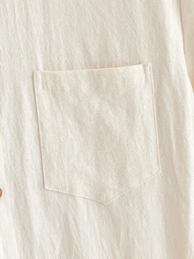 HIMLAND Kemeja Pria Kasual dengan Hiasan Patch Huruf Tenun, Kerah Tegak Kecil, Lengan Pendek, Pas Badan, Cocok untuk Halloween, Musim Dingin, dan Musim Gugur. - Aprikot - View 6