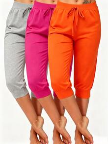 EMERY ROSE Plus Size Women 6‑Pack Drawstring Capri Jogger Pants, Soft Breathable Elastic Waist Cropped Sweatpants, Relaxed Fit Casual LoungewearWorkoutCapriPants - White - View 6
