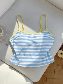 SHEIN Swim Women's Spring/Summer Random Print Spaghetti Strap Bikini Top - Multicolor - View 3
