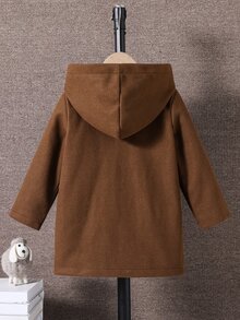 男童休閒百搭灰色龍鳳圖案羊毛混紡撞色加厚抓絨內裡連帽中長款外套，經典時尚設計搭配撞色抓絨內裡，展現男孩個性魅力 - 駝色 - 查看 3