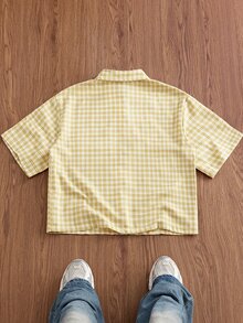 SWAVVY Spring/Summer Men's Plaid Single-Breasted Casual Short Sleeve Shirt For Daily Wear - Yellow - View 3