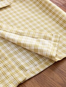 SWAVVY Spring/Summer Men's Plaid Single-Breasted Casual Short Sleeve Shirt For Daily Wear - Yellow - View 5