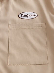 SWAVVY Men's Letter Embroidered Pocket Single-Breasted Short Sleeve Shirt - Coffee Brown - View 5