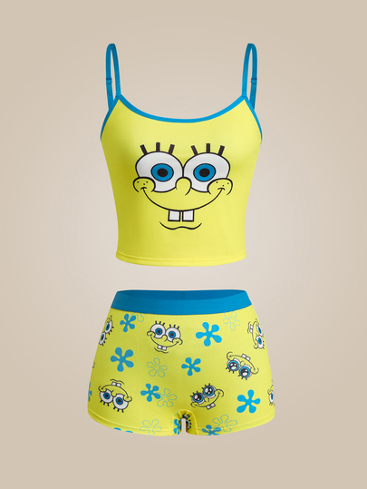 SpongeBob SquarePants | SHEIN Women's Cartoon Print Camisole Tank Top Casual Lingerie Set