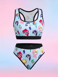 My Little Pony X SHEIN Cartoon Girl Lingerie Set, Racerback Sports Tank Top & Triangle Panties, Cute Print 2 Pieces Set - Blue - View 6