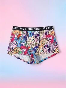 My Little Pony X SHEIN شورت بوكسر نسائي بطبعة كرتونية كاملة مع رقعة حرف على الخصر وتصميم باتشوورك - متعدد الألوان - مشاهدة 8