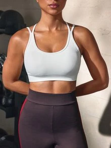 Solea Cove Solea Cove Women's Criss-Cross Back Strap Sports Bra - White - View 3