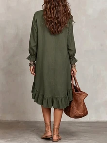 SHEIN Women's Woven Casual Resort Autumn Dress - Army Green - View 2