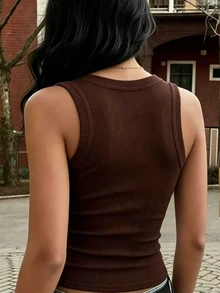 Rovax Women's Minimalist Casual V-Neck Tank Top For Vacation And Daily Wear - Brown - View 2