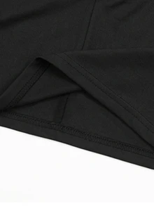 Everyssa Gaun Midi Elegan Wanita Warna Polos dengan Kerah Model Cowl dan Patchwork Jala Lengan Panjang, Pas Badan, dan Elegan - Hitam - View 5