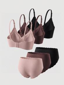 SHEIN MOD Women's 6pcs Seamless Comfortable Scallop Trim Underwear Set, Solid Color - Multicolor - View 3
