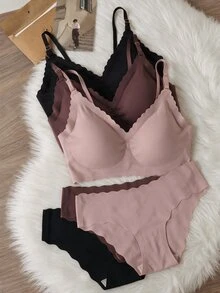 SHEIN MOD Women's 6pcs Seamless Comfortable Scallop Trim Underwear Set, Solid Color - Multicolor - View 9