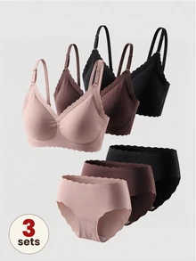 SHEIN MOD Women's 6pcs Seamless Comfortable Scallop Trim Underwear Set, Solid Color - Multicolor - View 1