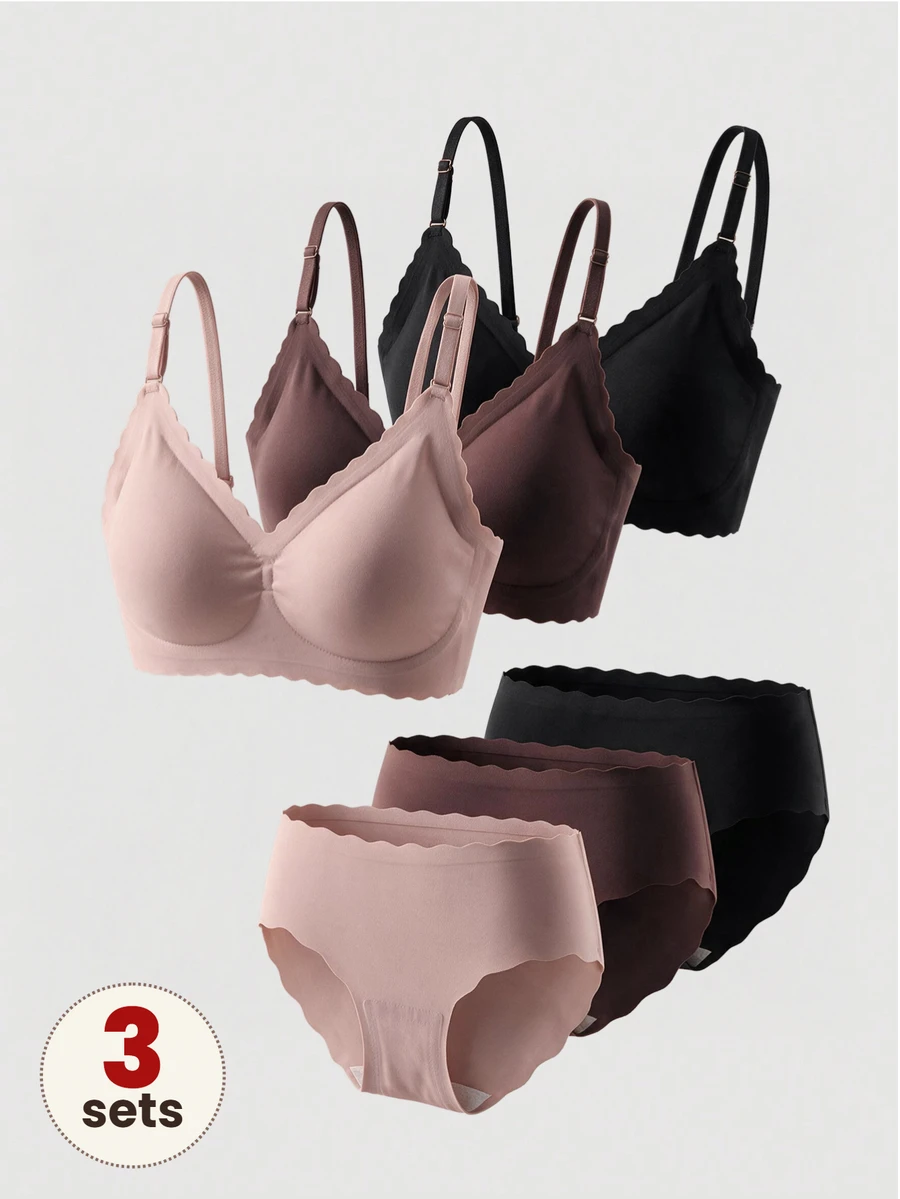 SHEIN MOD Women's 6pcs Seamless Comfortable Scallop Trim Underwear Set, Solid Color - Multicolor - View 1
