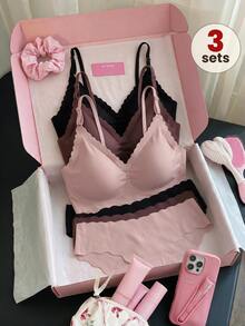 SHEIN MOD Women's 6pcs Seamless Comfortable Scallop Trim Underwear Set, Solid Color - Multicolor - View 2