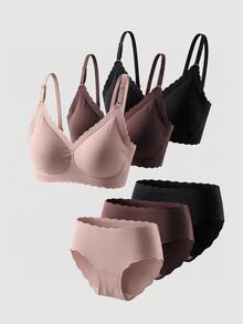 SHEIN MOD Women's 6pcs Seamless Comfortable Scallop Trim Underwear Set, Solid Color - Multicolor - View 7