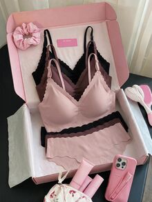 SHEIN MOD Women's 6pcs Seamless Comfortable Scallop Trim Underwear Set, Solid Color - Multicolor - View 8