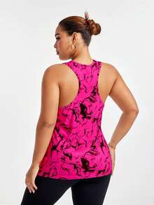 SHEIN Rhythm Era All Over Print Asymmetric Hem Round Neck Summer Sports Camisole - Red - View 2