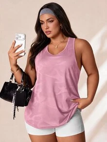 SHEIN Rhythm Era Top deportivo de talla grande de unicolor y transpirable - Rosa Pálido - Ver 3