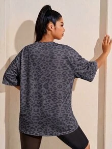SHEIN Rhythm Era Casual Versatile Pink Plus Size Crew Neck Lightweight Sports Top - Black - View 2