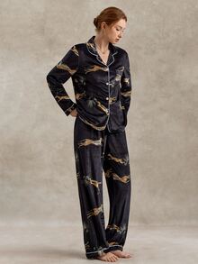 EverLounge Crane Print Contrast Piping Satin PJ Set - Multicolor - View 3